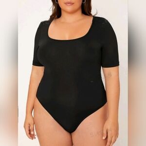 Women's Plus Solid Tee Bodysuit-Black